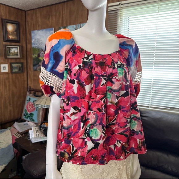 Vibrant Funky Floral Boho Cotton Top - Picture 2 of 8